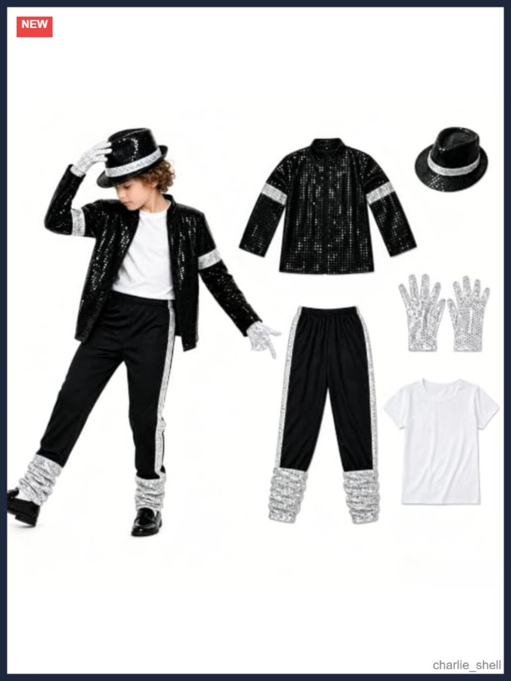 Kids 80s Pop Star 5-Piece Sequin Costume Set Ages 3-12